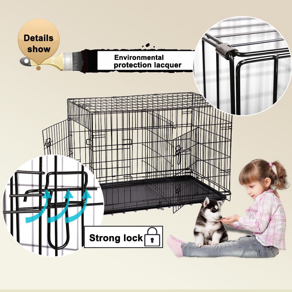 Heavy-Duty Folding Dog Crate – 2-Door Metal Cage with Tray for Travel, Training & Home