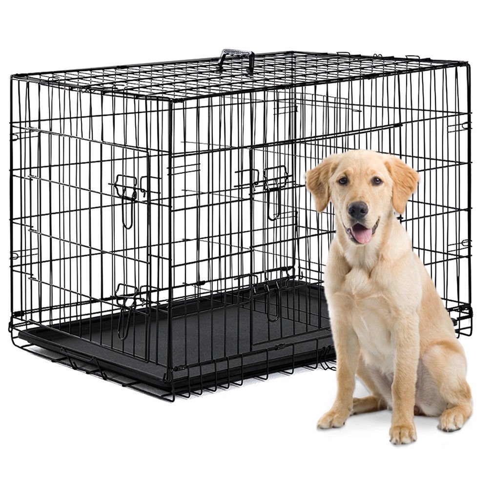 Heavy-Duty Folding Dog Crate – 2-Door Metal Cage with Tray for Travel, Training & Home