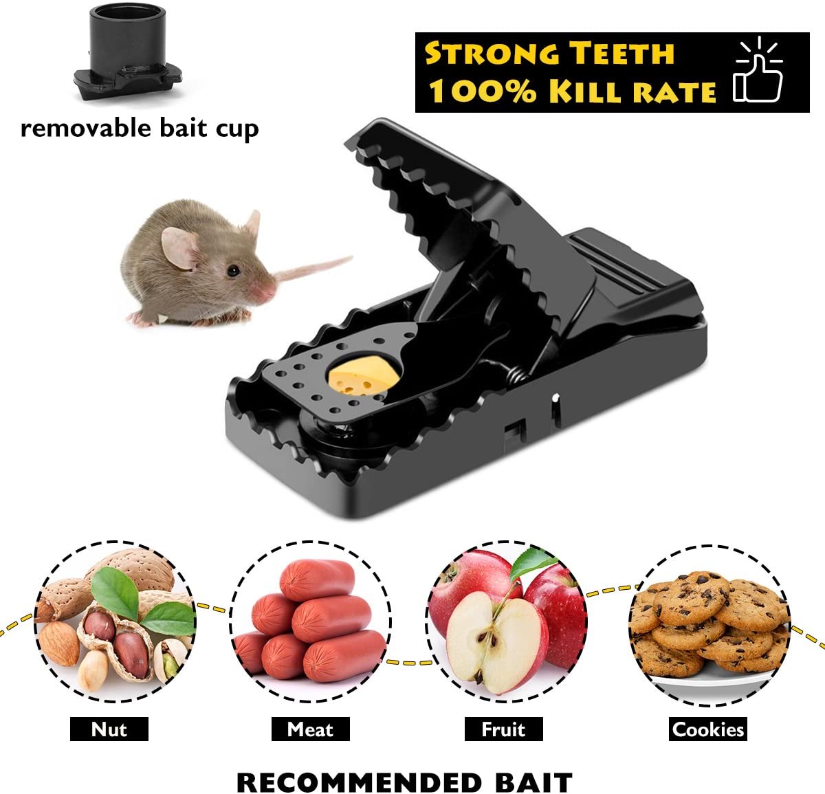 Mouse Snap Traps 6 Pack ABS Plastic Quick Kill Humane Rodent Catchers 4.3 Inch 6720617