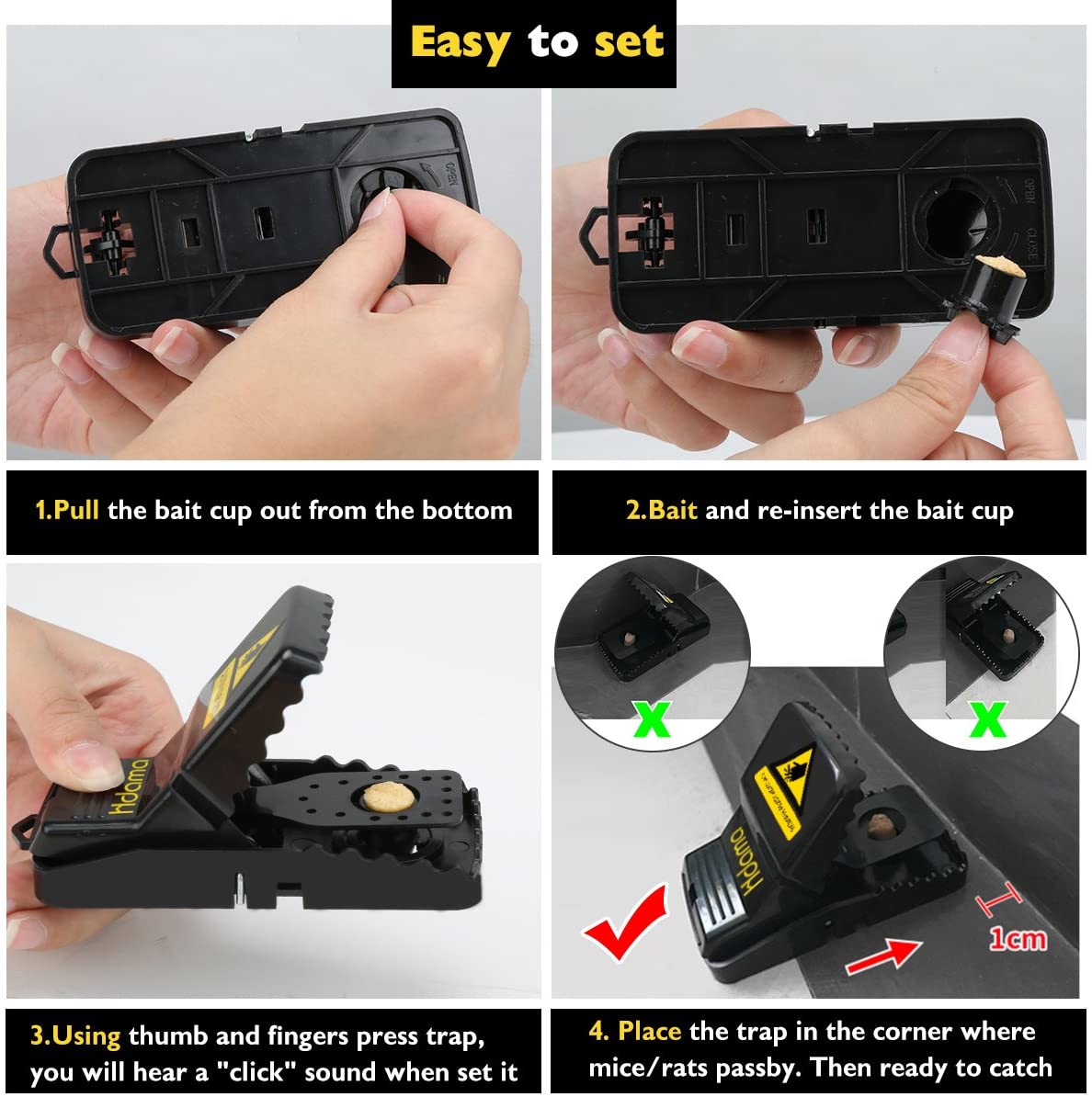 Mouse Snap Traps 6 Pack ABS Plastic Quick Kill Humane Rodent Catchers 4.3 Inch 6720617