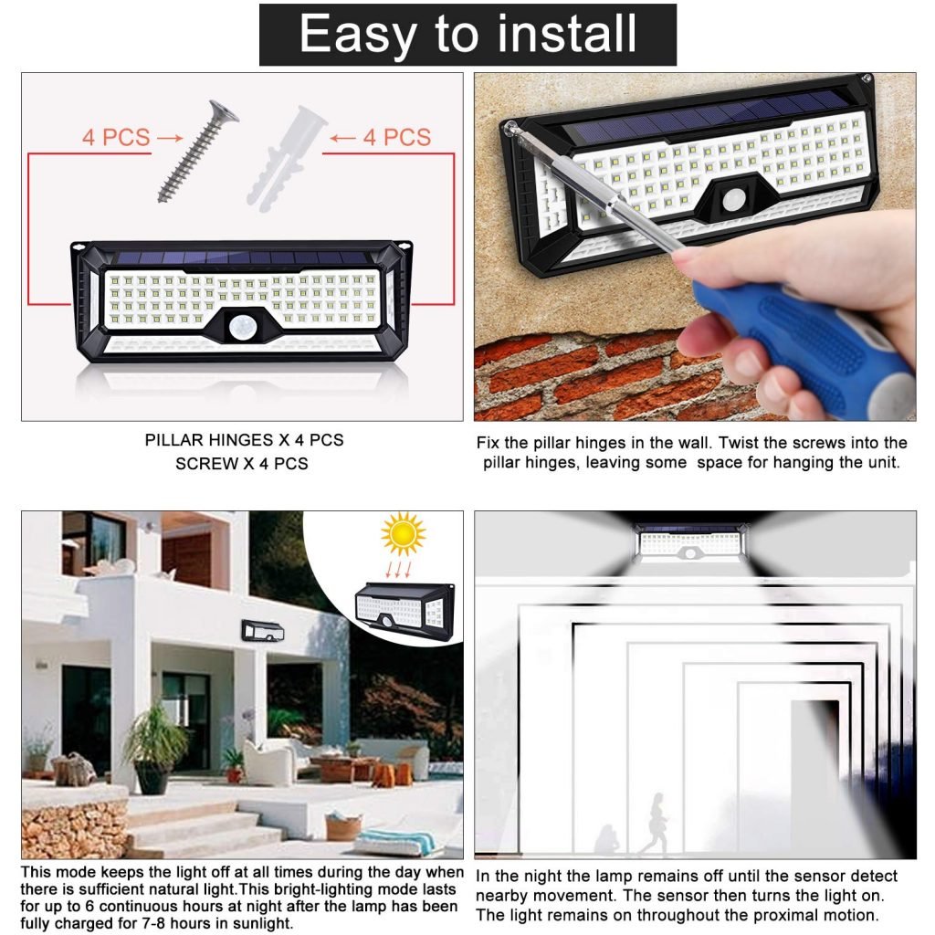 New 86 LED & 136 Side Shooter LED Solar Motion Sensor Lights ā Outdoor Waterproof Security Lighting