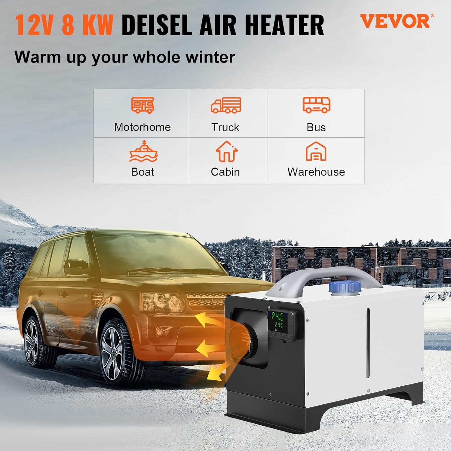 New 8KW Diesel Air Heater 12V with LCD & Remote – Compact All-in-One Heater Unit AH08121S