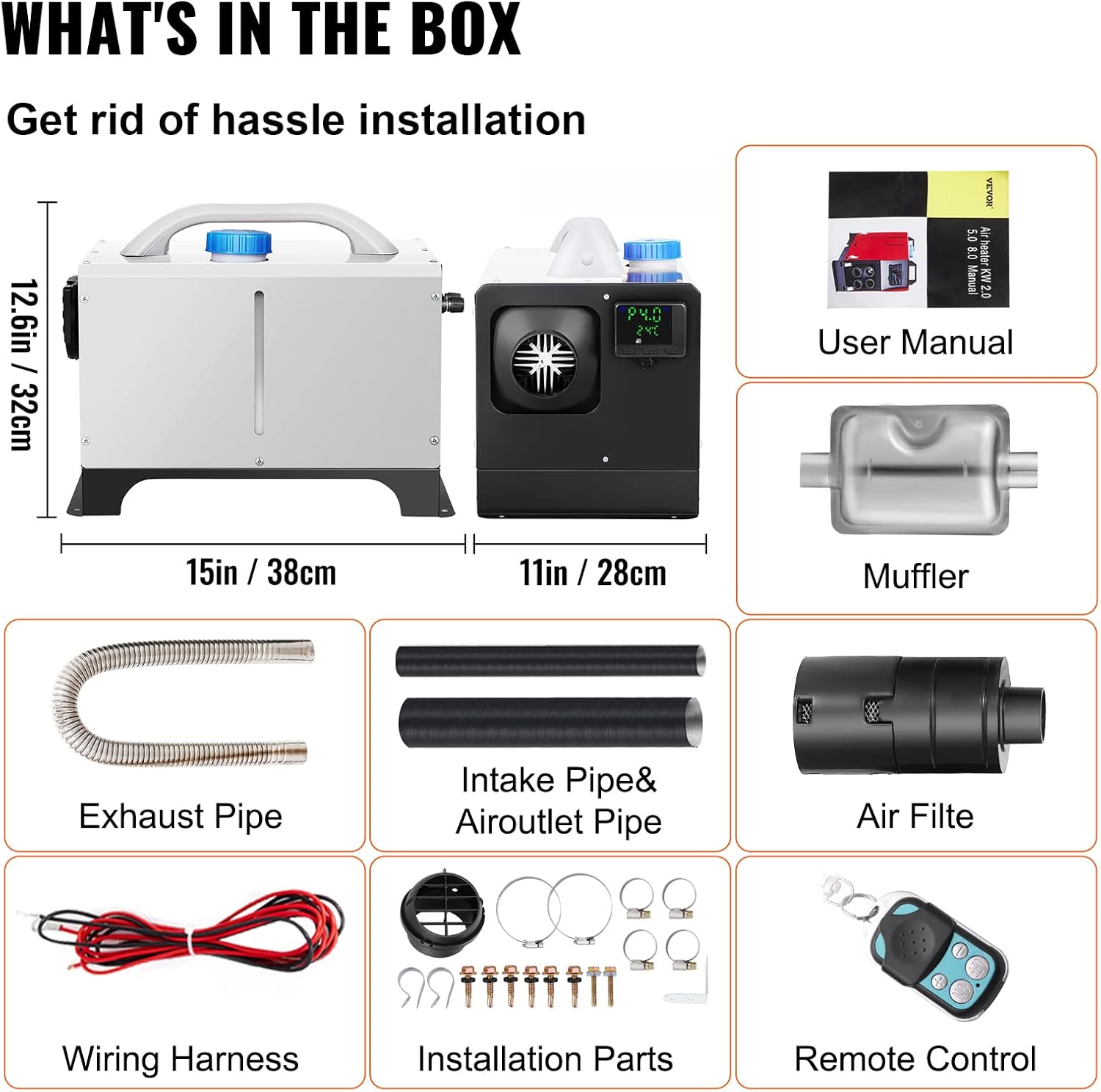 New 8KW Diesel Air Heater 12V with LCD & Remote – Compact All-in-One Heater Unit AH08121S