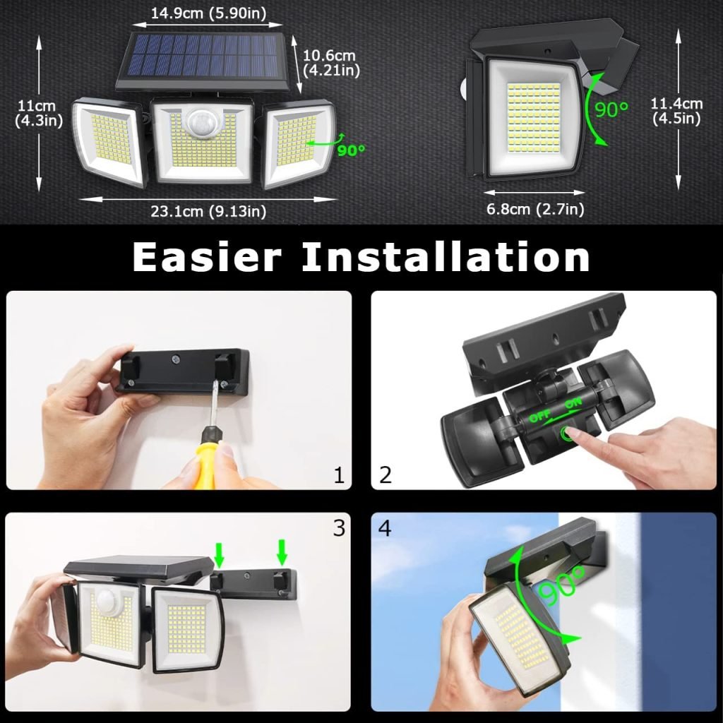 New Adjustable 306 LED Solar Motion Sensor Security Light – Bright, Energy-Efficient Outdoor Security Lighting JY2110